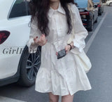 Women Spring White Mini Shirt Dress Solid Casual Long Sleeve Loose Autumn Turn Down Collar Button