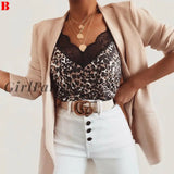 Women Summer Lace Top Leopard Snake Print Tank Elegant Loose V Neck Vest Ladies Strappy Camisa