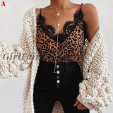 Women Summer Lace Top Leopard Snake Print Tank Elegant Loose V Neck Vest Ladies Strappy Camisa