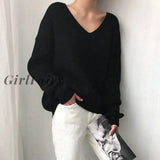 Women Sweater Sky Blue V-Neck Winter Fashion Clothes Batwing Sleeve Solid Casual Pullover Korean
