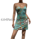 Women Temperament Short Suspender Dress Summer Sexy Circle Geometric Printing V-Neck Sleeveless