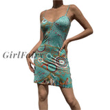 Women Temperament Short Suspender Dress Summer Sexy Circle Geometric Printing V-Neck Sleeveless
