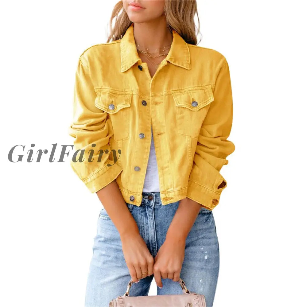 Womens Casual Slim Denim Jacket Long Sleeve Button Down Jean Trucker With Pockets Autumn Fashion