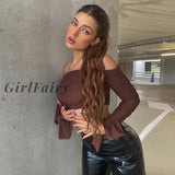 Womens Casual Trumpet Sleeve T-Shirt Fashion Sexy Solid Color Mesh Yarn Boat Neck Exposed Navel Tops