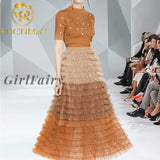 Womens Sexy O-Neck Knitted Sweater Tops Pullovers + High Waist Mesh Ruffles Skirts Suits Autumn