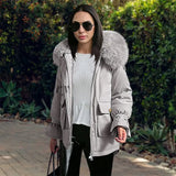Womens Winter Parkas Long Loose Fur Collar Coat Korean Fashion Big Pocket Warm Hooded Jacket Brown