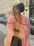 Wool Collar Warm Corduroy Slim Women Coats Pink Long Sleeve Single Breasted Short Coats Women Winter Fashion Streetwear