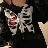 Y2K Harajuku Hoodie Women Skull Print Goth Grunge Long Sleeve Hooded Coat Autumn Retro Gothic