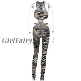 Zebra Printed Skinny Women Jumpsuit Sexy Sleeveless Cut Out Romper Party Clubwear One Piece Overalls