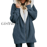 Zipper Faux Fur Coat Women Autumn Winter Warm Solid Soft Long Jacket Outwear Plush Overcoat Pocket