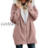 Zipper Faux Fur Coat Women Autumn Winter Warm Solid Soft Long Fur Jacket Outwear Plush Overcoat Pocket Cardigan With Hood