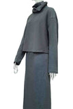 Girlfairy 2024 Fashion Woman Elegant SetSolid Long Sleeve Turtleneck Skirt Knitted Set