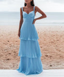 Girlfairy back to school Woman party dress evening dressCharming Blue Prom Dress Long Evening Dress    fg3116