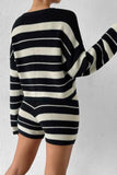 Girlfairy 2024 Fashion Woman Elegant SetStriped Crew Neck Long Sleeve Shorts Knitted Set