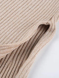 Girlfairy Solid High Rise Slit Knit Midi Skirt