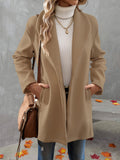 Girlfairy Solid One Button Overcoat, Casual Long Sleeve Outerwear With Pockets, Women's Clothing