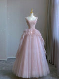Girlfairy back to school Woman party dress evening dressPink tulle lace long prom dress, pink evening dress      fg3281