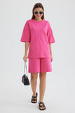 Girlfairy 2024 Fashion Woman Elegant SetSolid Color Half Sleeve T-shirt Cotton Two-piece Shorts Set