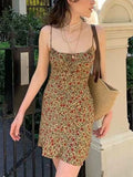 Girlfairy 2024 New Fshion Dress mini dress elegantLace Up Floral Slip Mini Dress