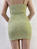 Girlfairy 2024 New Fshion Dress mini dress elegantFloral Print Smocked Back Tie Strap Mini Dress