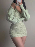 Girlfairy 2024 New Fshion Dress mini dress elegantFloral Print Smocked Back Tie Strap Mini Dress