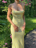 Girlfairy 2024 New Fshion Dress mini dress elegantBackless Floral Print Bodycon Maxi Dress