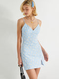 Girlfairy 2024 New Fshion Dress mini dress elegantDaisy Pattern Split Slip Mini Dress
