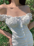 Girlfairy 2024 New Fshion Dress mini dress elegantButtoned Floral Jacquard Puff Sleeve Mini Dress