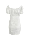 Girlfairy 2024 New Fshion Dress mini dress elegantButtoned Floral Jacquard Puff Sleeve Mini Dress