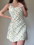Girlfairy 2024 New Fshion Dress mini dress elegantLace Trim Buttoned Floral Mini Dress