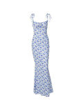 Girlfairy 2024 New Fshion Dress mini dress elegantLace Up Floral Maxi Dress