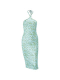 Girlfairy 2024 New Fshion Dress mini dress elegantFloral Bodycon Halter Midi Dress