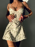 Girlfairy 2024 New Fshion Dress mini dress elegantGreen Floral Print Y2K Mini Dress