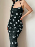 Girlfairy 2024 New Fshion Dress mini dress elegantBack Slit Velvet Halter Maxi Dress