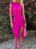Girlfairy 2024 New Fshion Dress mini dress elegantAsymmetric Floral Mesh Mini Dress