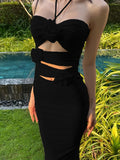 Girlfairy 2024 New Fshion Dress mini dress elegantFloral Embellish Cutout Split Halter Maxi Dress