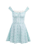 Girlfairy 2024 New Fshion Dress mini dress elegantLace Paneled Floral Mini Dress