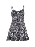 Girlfairy 2024 New Fshion Dress mini dress elegantLace Up Ruffle Ditsy Floral Mini Dress