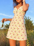 Girlfairy 2024 New Fshion Dress mini dress elegantCherry Print Backless Mini Dress