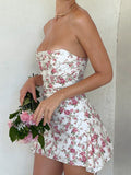 Girlfairy 2024 New Fshion Dress mini dress elegantStrapless Floral Mini Dress