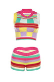 Girlfairy 2024 Fashion Woman Elegant SetContrast Knit Tank Top Two-Piece Shorts Set