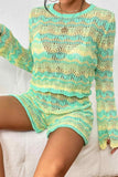Girlfairy 2024 Fashion Woman Elegant SetContrast Patchwork Hollow Out Sweater Shorts Set