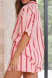 Girlfairy 2024 Fashion Woman Elegant SetContrast Striped Shirt Two-piece Shorts Set