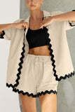 Girlfairy 2024 Fashion Woman Elegant SetContrast Wavy Shirt Two-piece Shorts Set
