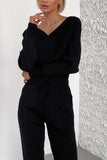Girlfairy 2024 Fashion Woman Elegant SetDolman Sleeves Off Shoulder Ribbed Knit Sweater Pants Suits