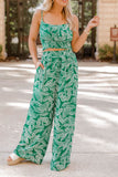 Girlfairy 2024 Fashion Woman Elegant SetFloral Print Smocked Cami Crop Top Wide Leg Long Pants Set