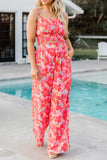 Girlfairy 2024 Fashion Woman Elegant SetFloral Print Smocked Cami Crop Top Wide Leg Long Pants Set