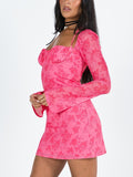 Girlfairy 2024 New Fshion Dress mini dress elegantHalter Tie Floral Long Sleeve Mini Dress