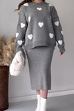 Girlfairy 2024 Fashion Woman Elegant SetHeart Graphic Sweater Midi Skirt Knit Suits