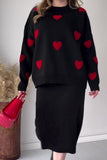 Girlfairy 2024 Fashion Woman Elegant SetHeart Graphic Sweater Midi Skirt Knit Suits